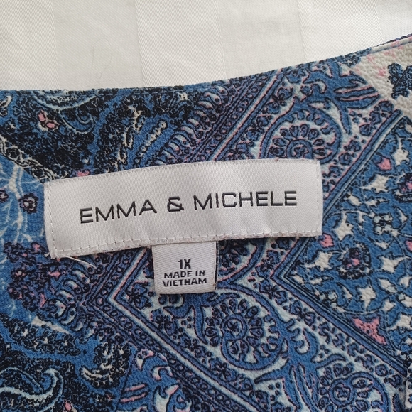 Emma & Michele 1X Tunic Style Dress Blue/Cream/Pink Pattern Lace Up Bust - Picture 9 of 12